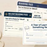 flat lay mock up of 3 printable cards to Gift Masterclass as a Gift
