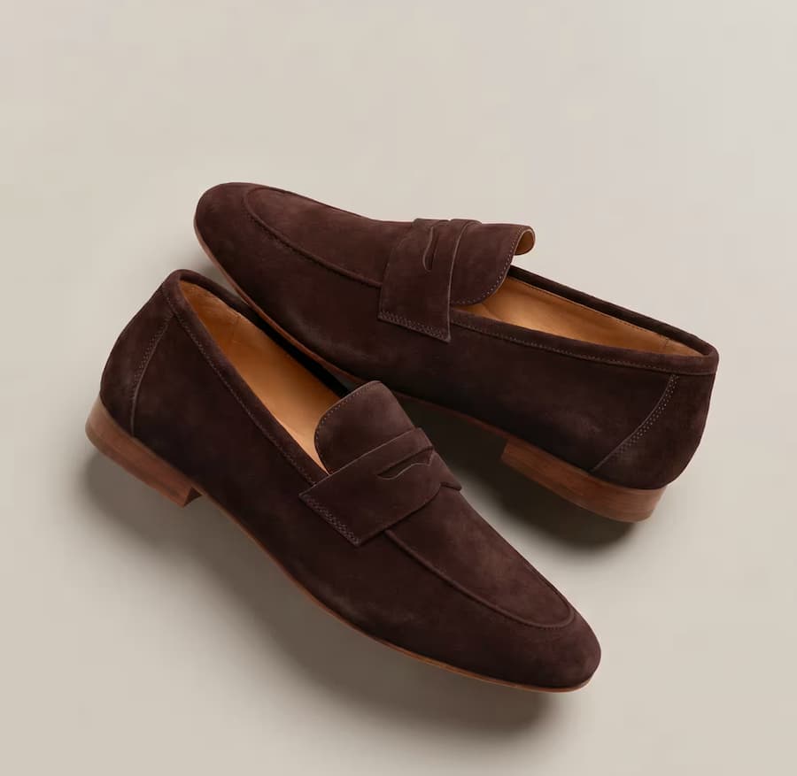 Quince Italian Suede Penny Loafer in Cognac