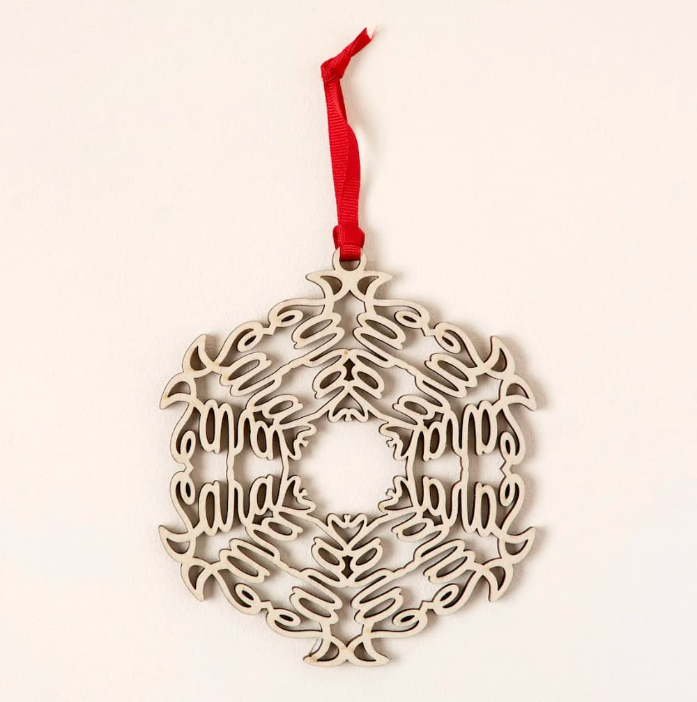 Snowflake ornament with names woven in