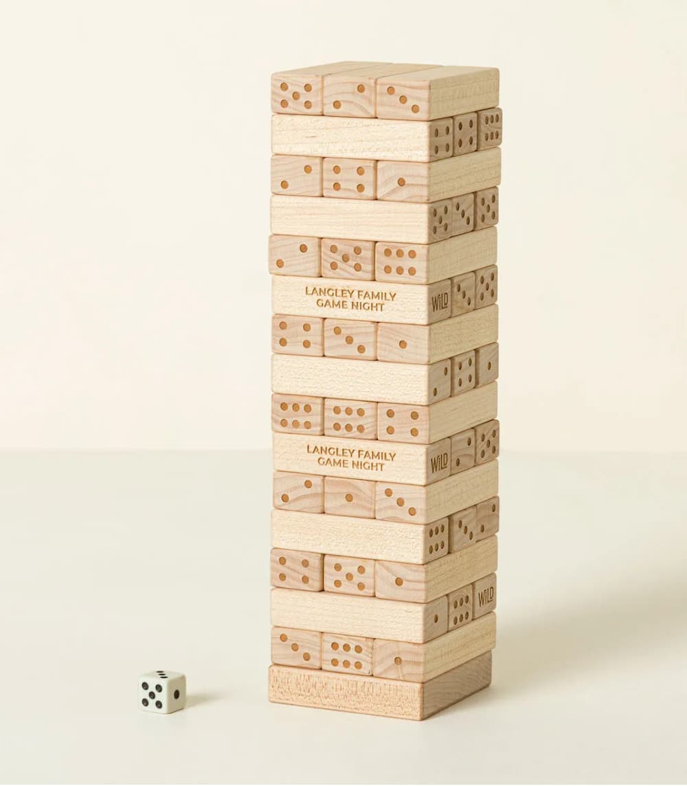 customized jenga style dice game