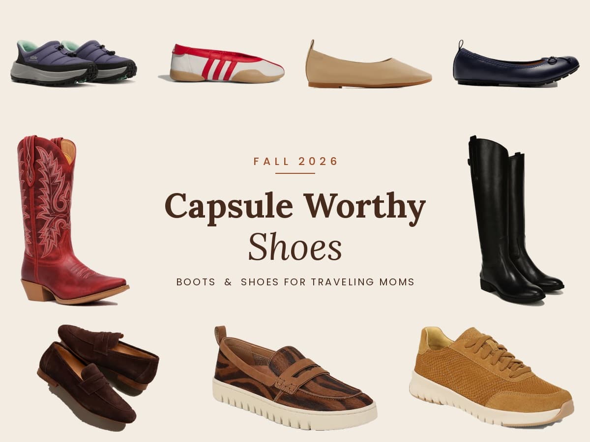 fall capsule shoes for traveling moms